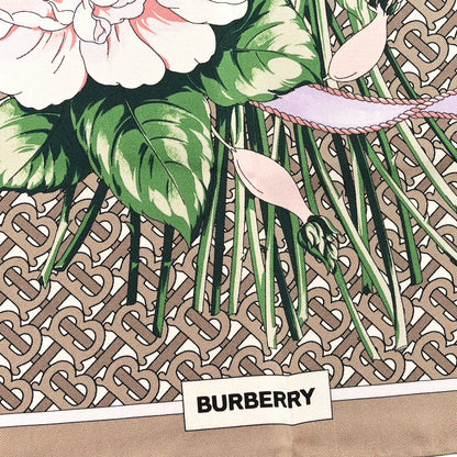 Burberry Silk TB Monogram Floral Print Square Scarf Pink Beige 2 of 4