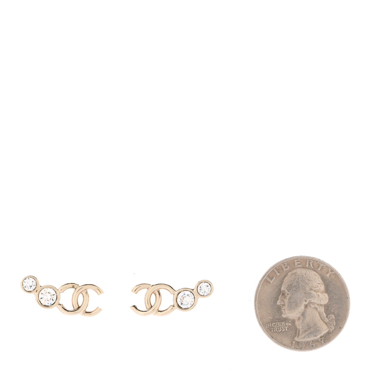 Chanel Metal Crystal CC Climber Earrings Gold 2 of 5