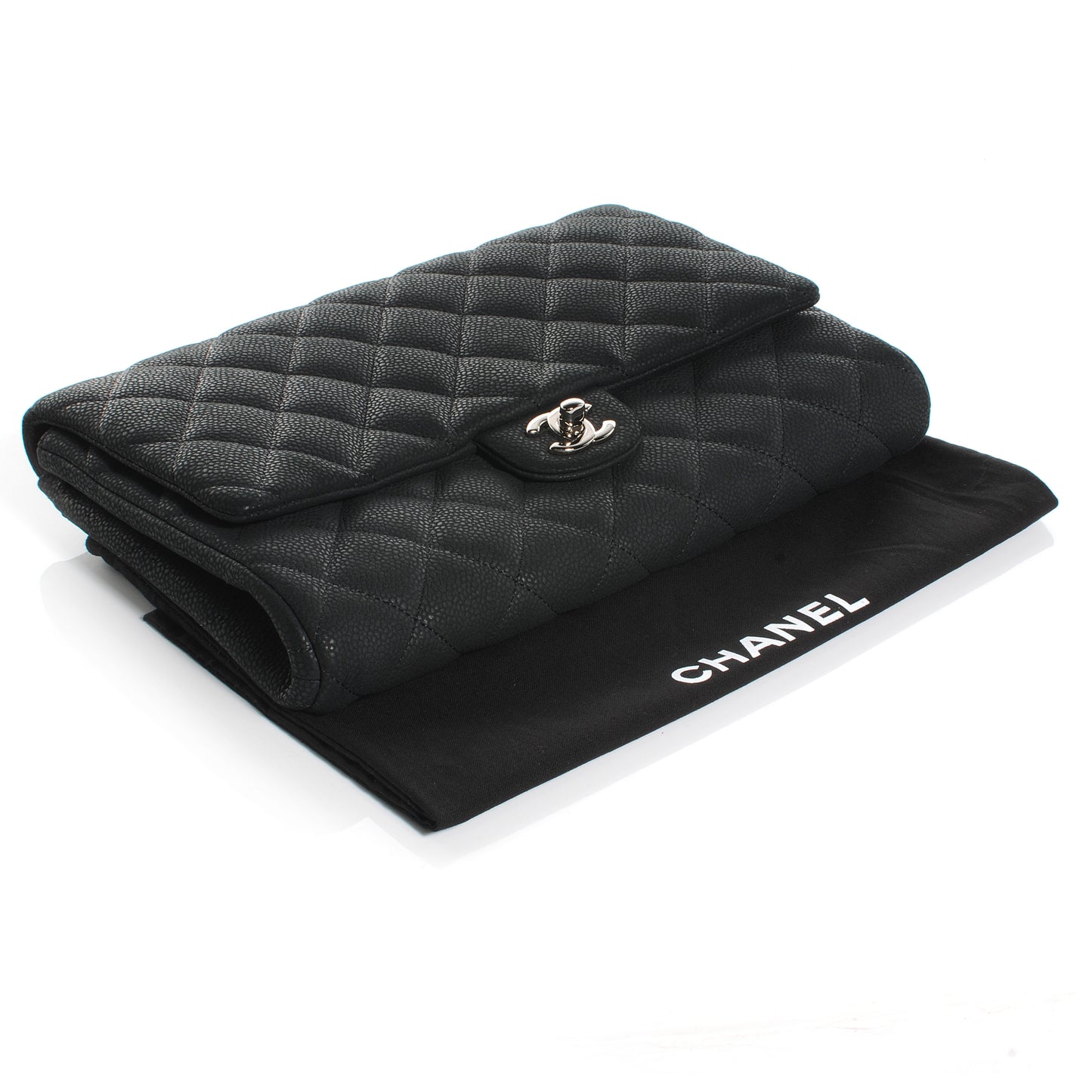 Iridescent Caviar Flap Clutch Bag Black
