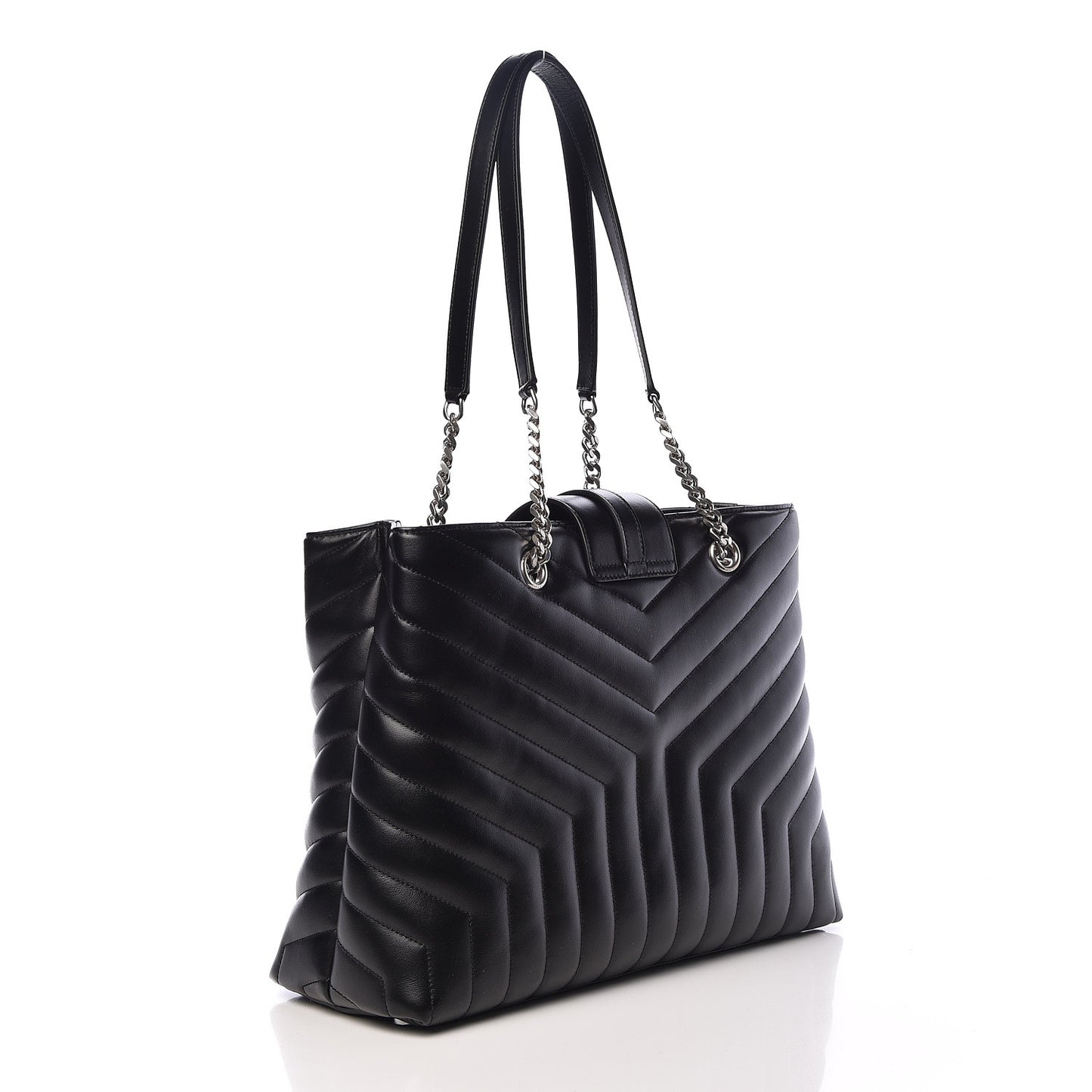 Calfskin Y Quilted Monogram Large Loulou Shopper Black