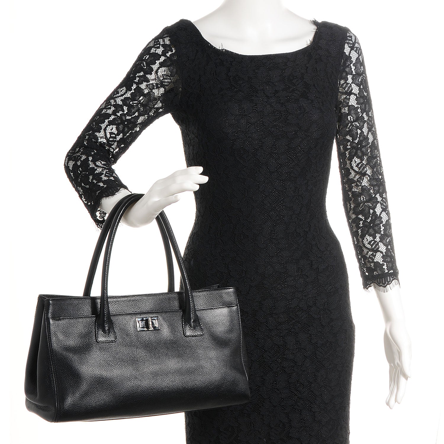 Chanel Calfskin Mademoiselle Lock Cerf Shopper Tote Black 2 of 8