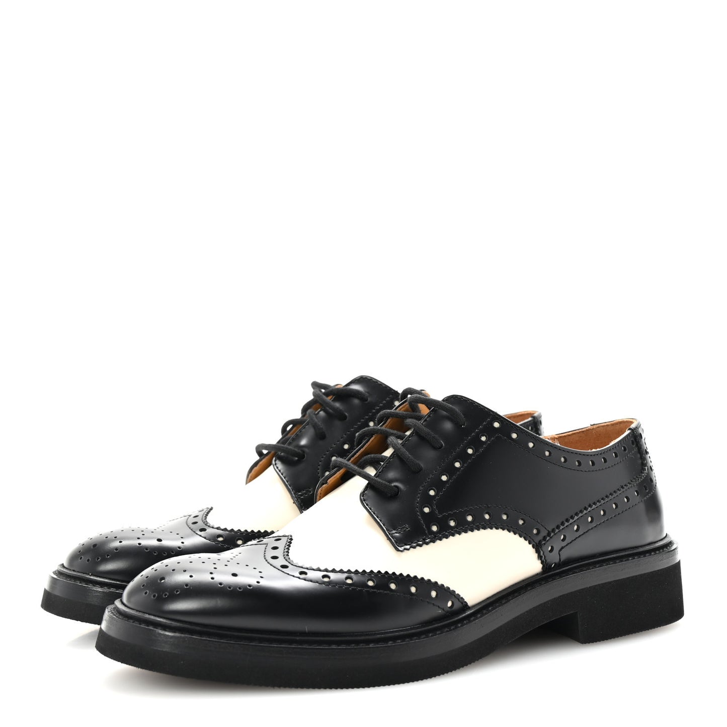 Brushed Calfskin Perforated Teddy Derby Flat Shoes 37 Black Off White