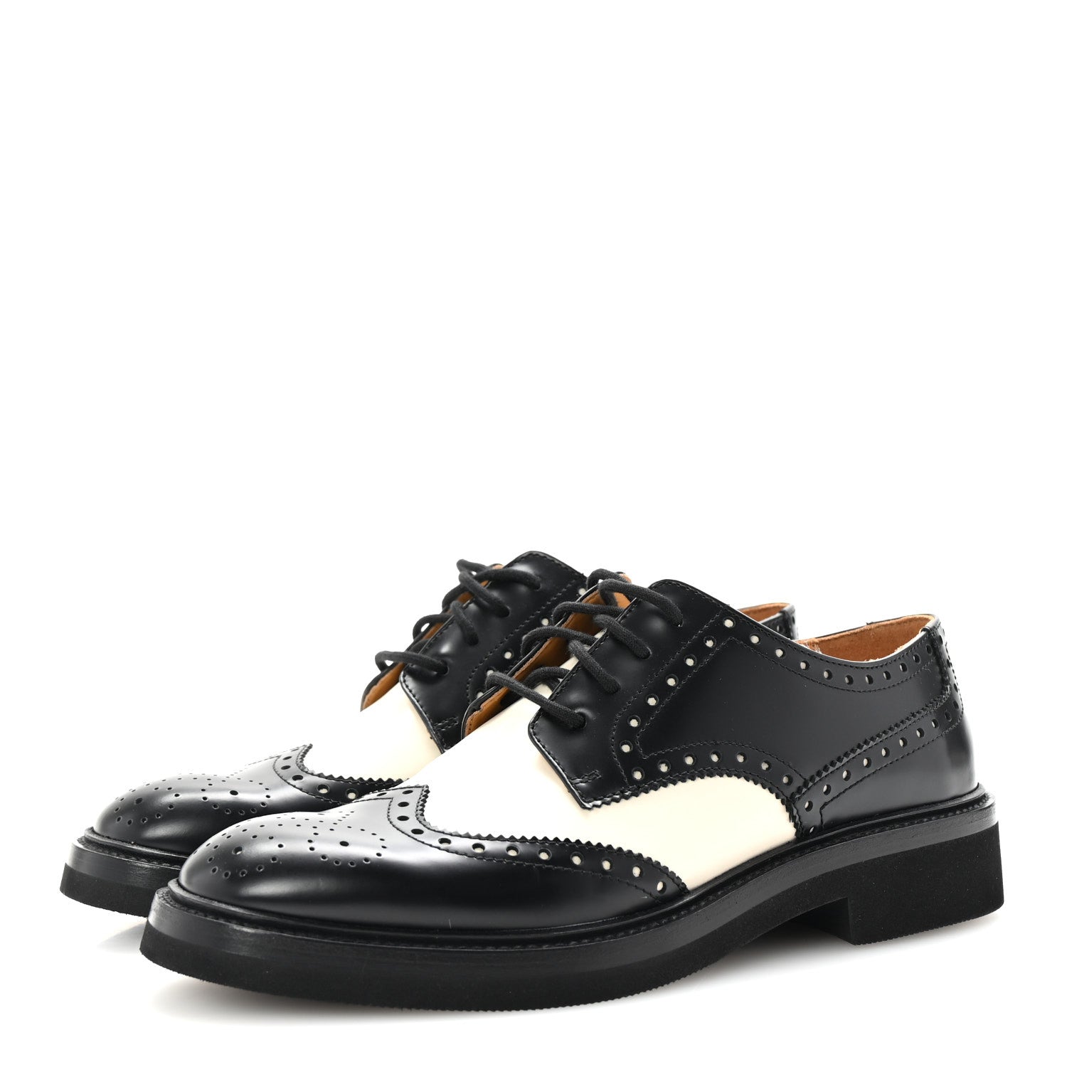 Christian Dior Brushed Calfskin Perforated Teddy Derby Flat Shoes 37 Black Off White 4 of 10