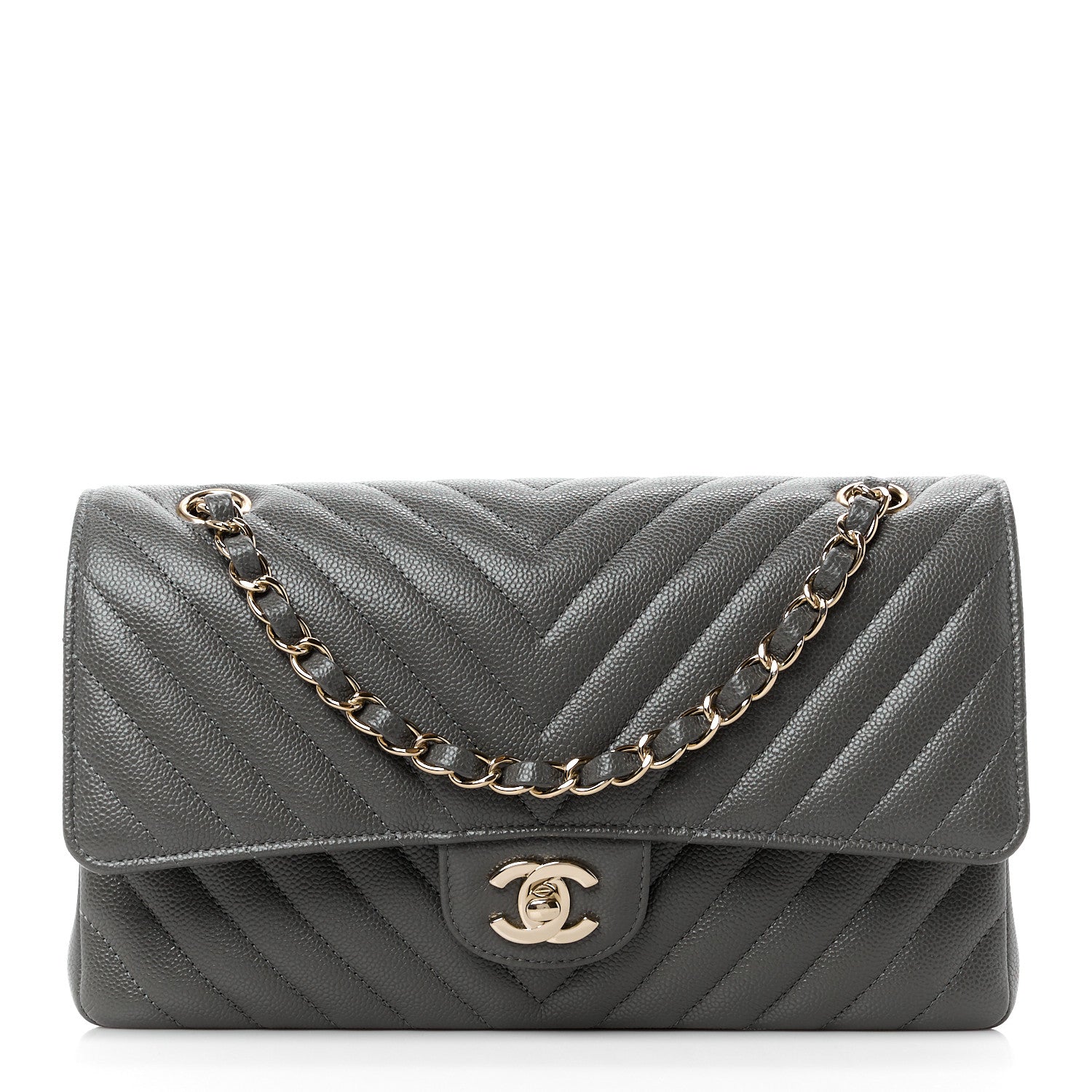 Chanel Caviar Chevron Quilted Medium Double Flap Dark Grey 1 of 11