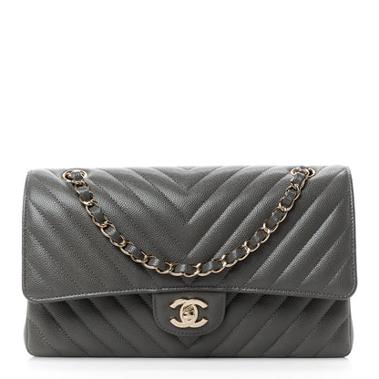 Chanel Caviar Chevron Quilted Medium Double Flap Dark Grey 1 of 11