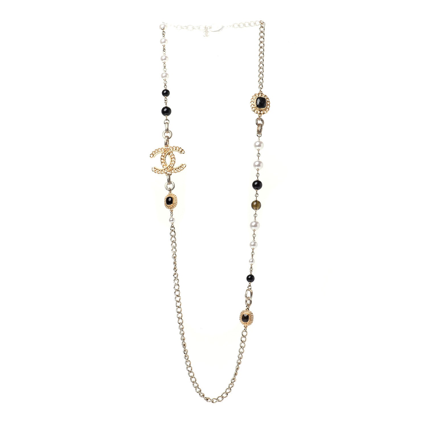 Chanel Enamel Pearl Bead CC Long Necklace Black Gold 3 of 7
