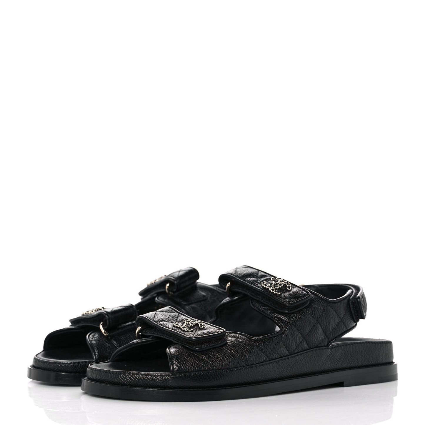 Grained Calfskin Velcro Dad Sandals 39 Black