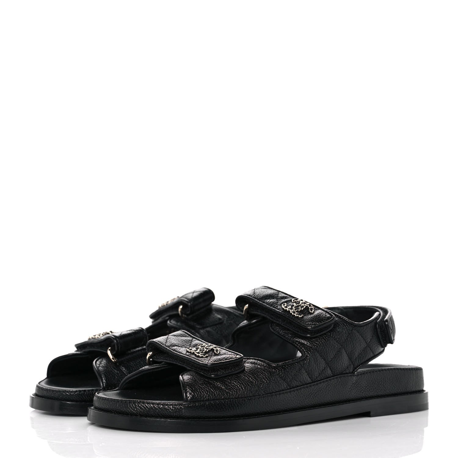 Chanel Grained Calfskin Velcro Dad Sandals 39 Black 3 of 9