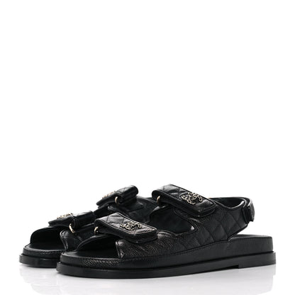 Chanel Grained Calfskin Velcro Dad Sandals 39 Black 3 of 9