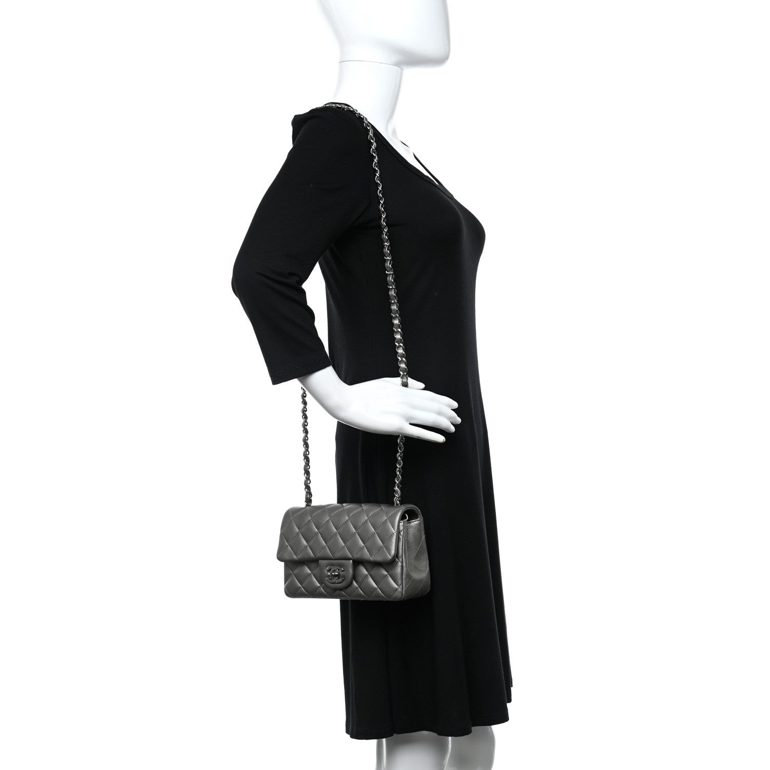 Chanel Metallic Calfskin Quilted Mini Rectangular Flap Ruthenium 2 of 10