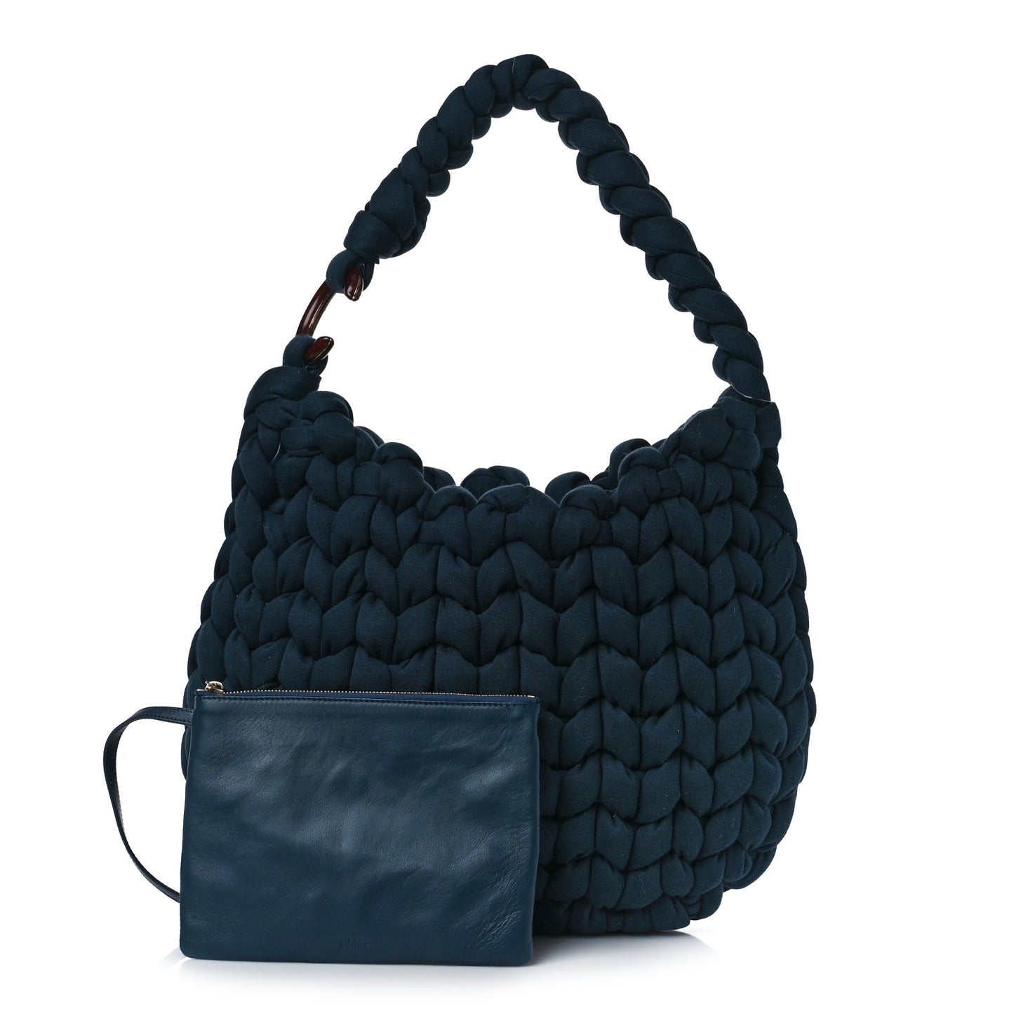 Jersey Woven Wooden C Shoulder Bag Navy