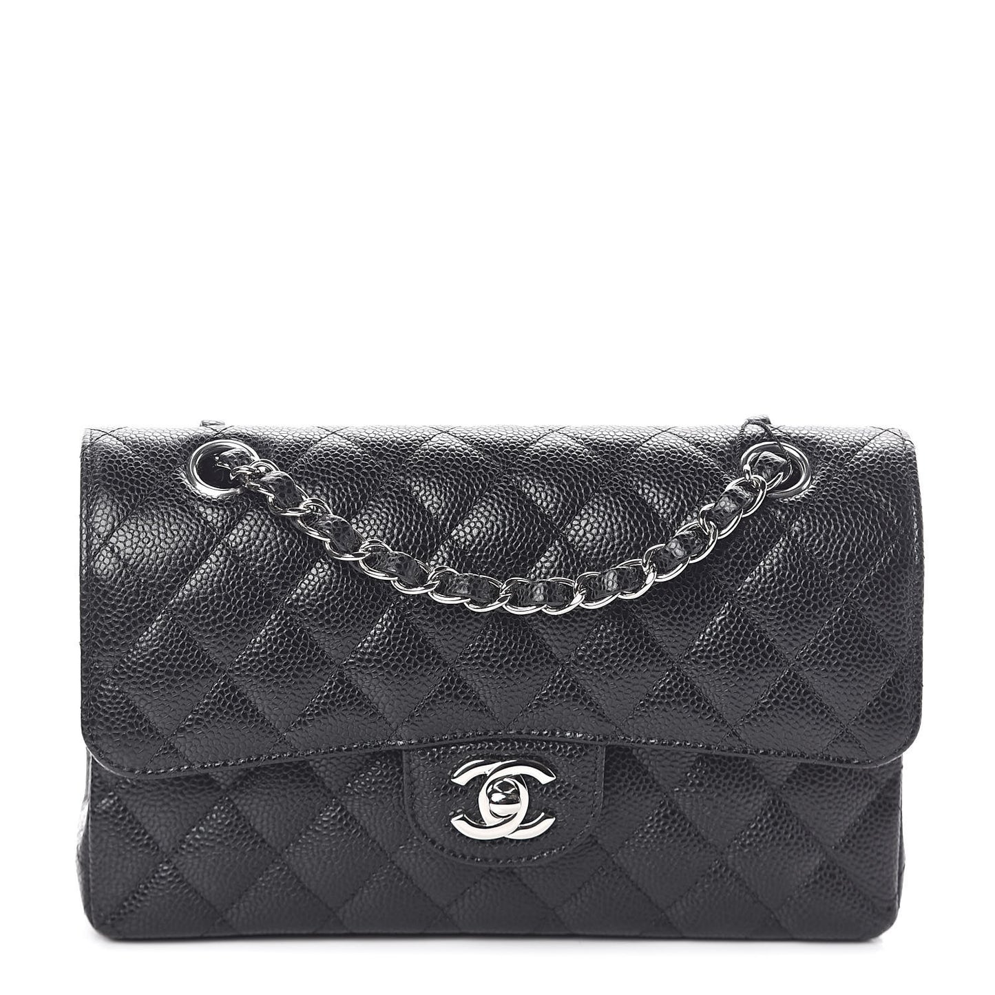 Caviar Quilted Small Double Flap Black