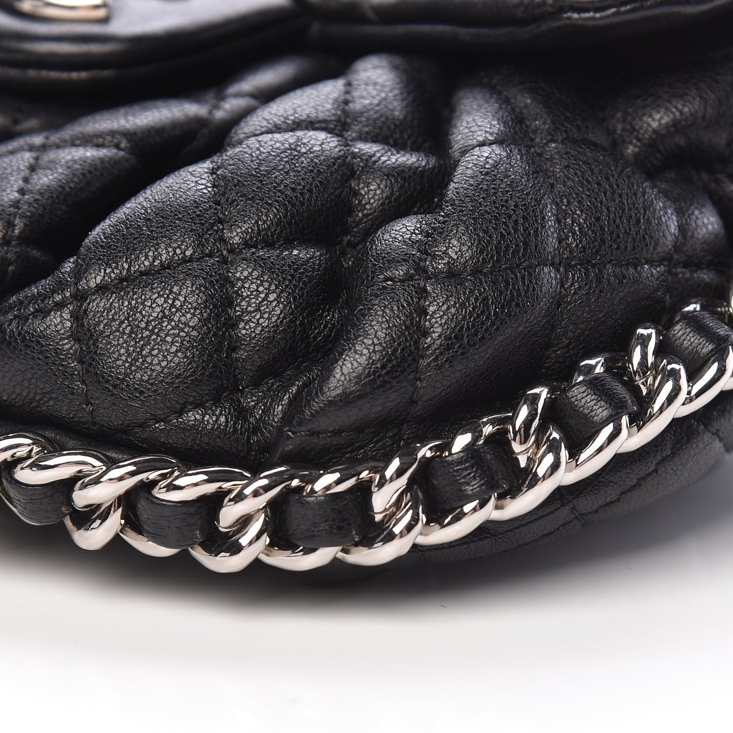 Washed Lambskin Quilted Mini Chain Around Flap Black