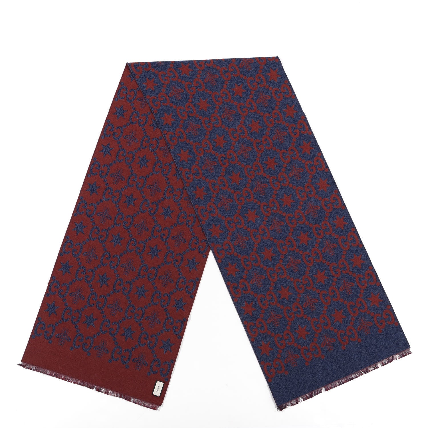 Gucci Wool Silk GG Monogram Fly Constellation Scarf Sapphire Red 2 of 3