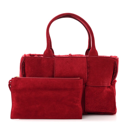 Bottega Veneta Suede Shearling Maxi Intrecciato Small Arco Tote Red 3 of 12