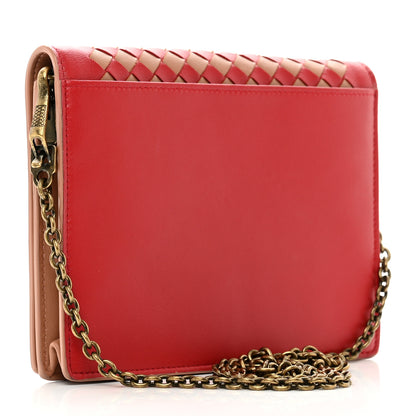 Bottega Veneta Nappa Intrecciato Checker Chain Wallet Beige Red 3 of 9