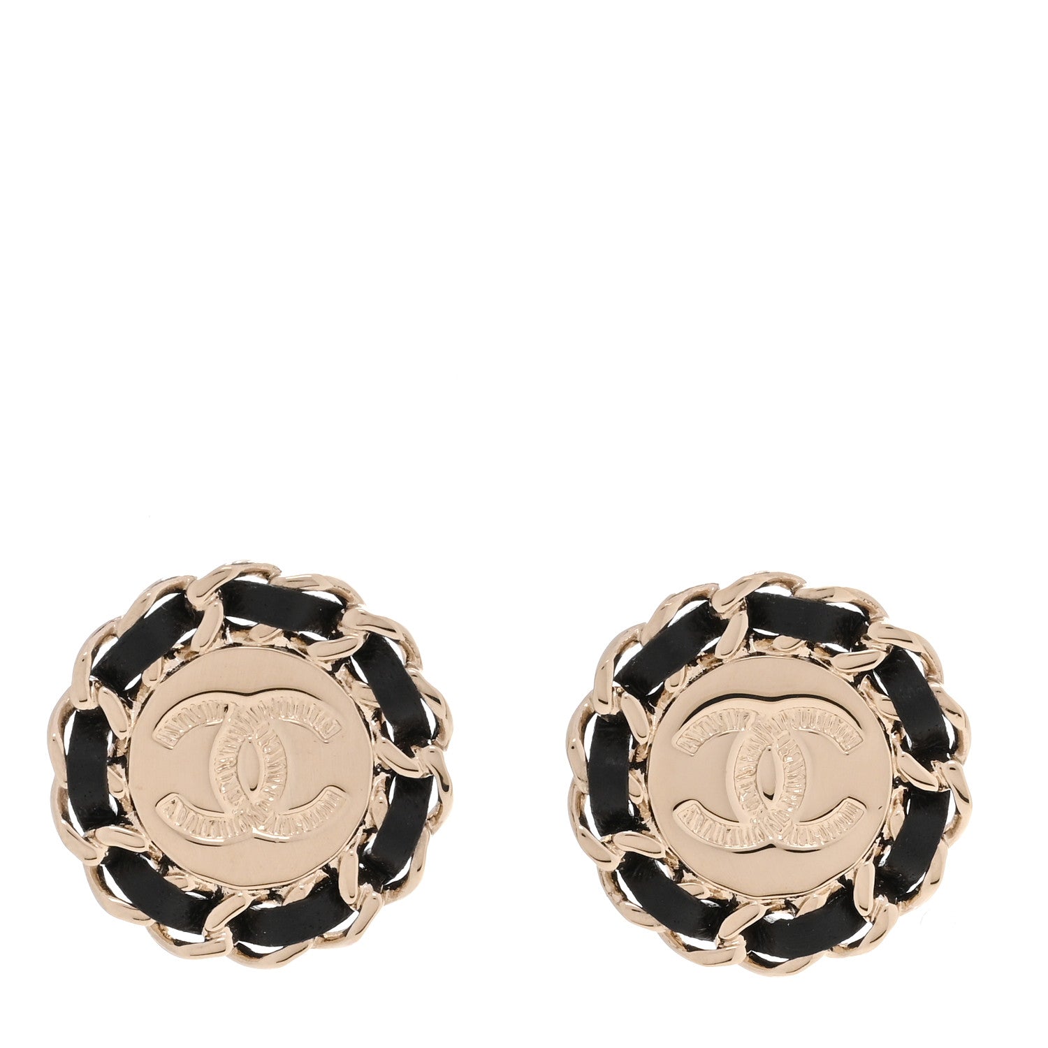 Chanel Crystal Lambskin Chain CC Stud Earrings Black Gold 1 of 5