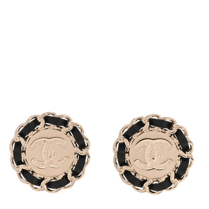 Chanel Crystal Lambskin Chain CC Stud Earrings Black Gold 1 of 5