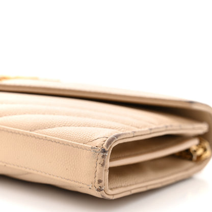 Saint Laurent Grain De Poudre Matelasse Chevron Monogram Chain Wallet Dark Beige 10 of 18