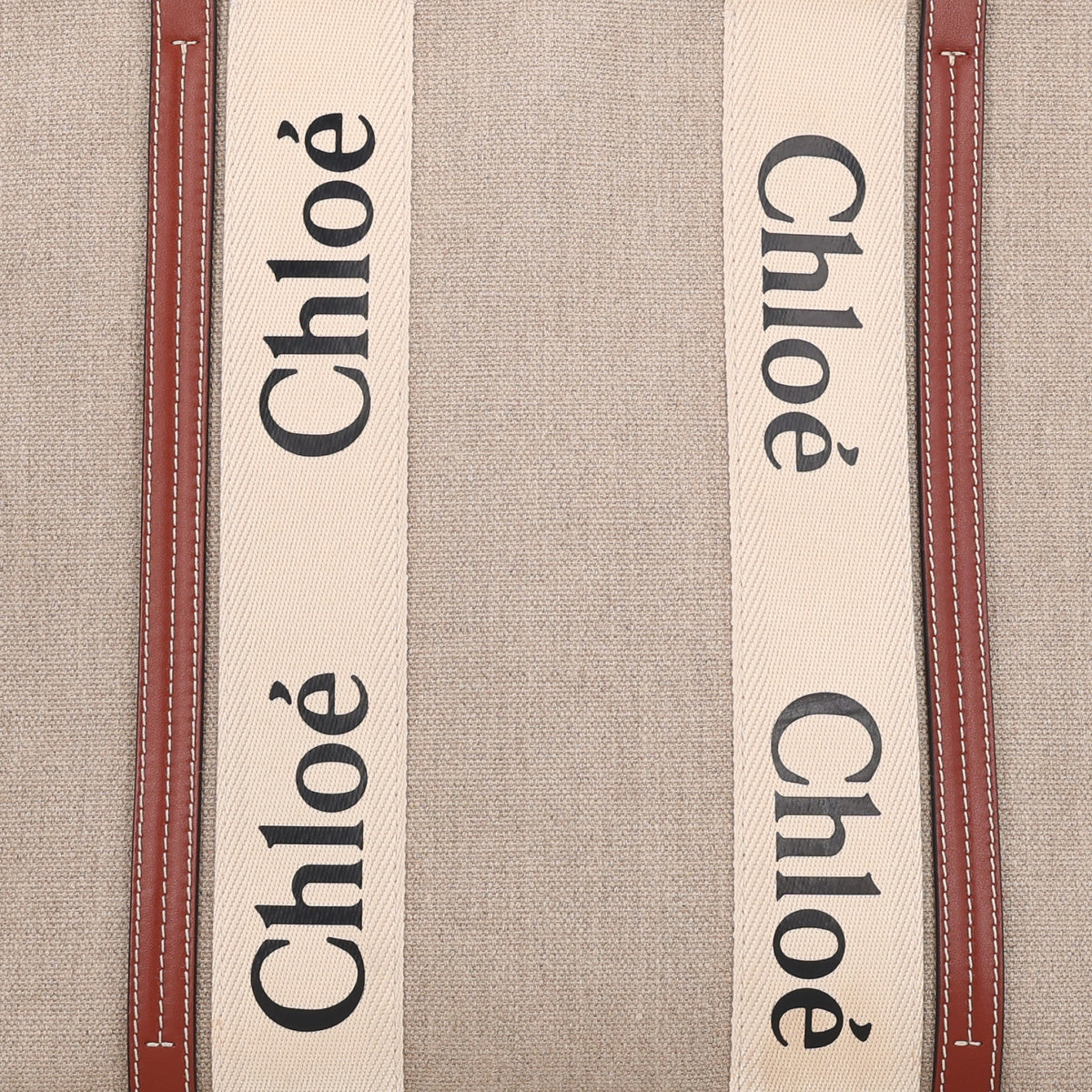 Chloe Cotton Calfskin Large Woody Ribbon Tote White Brown 7 of 9