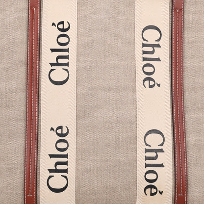 Chloe Cotton Calfskin Large Woody Ribbon Tote White Brown 7 of 9
