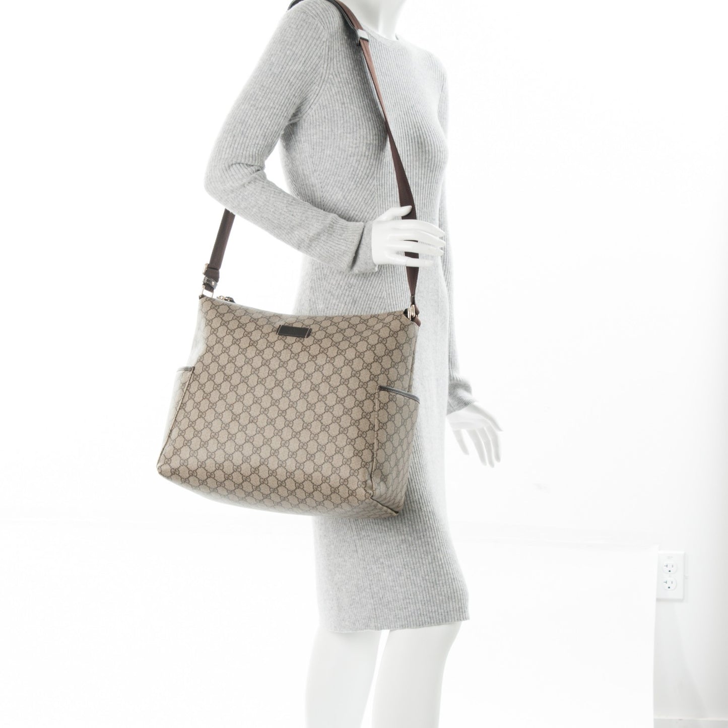 GG Plus Monogram Diaper Messenger Bag Dark Brown