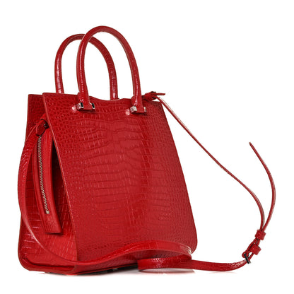 Saint Laurent Calfskin Crocodile Embossed Small Uptown Tote Rouge Eros 2 of 7