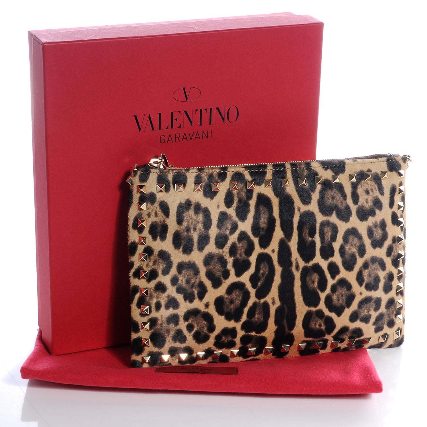 Valentino Garavani Calf Hair Leopard Print Rockstud Zip Chain Pouch Leopard 5 of 9