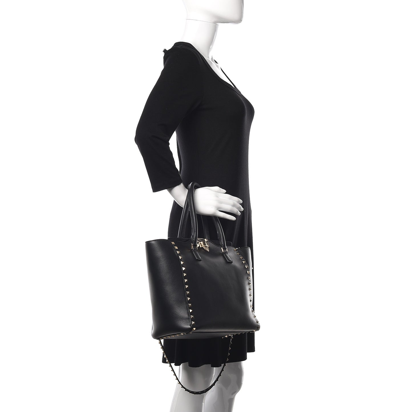 Vitello Rockstud Double Handle Tote Black