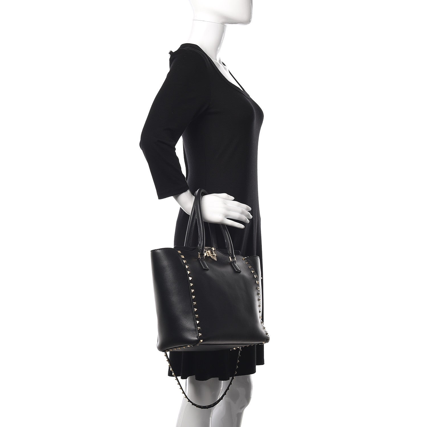 Valentino Garavani Vitello Rockstud Double Handle Tote Black 3 of 13