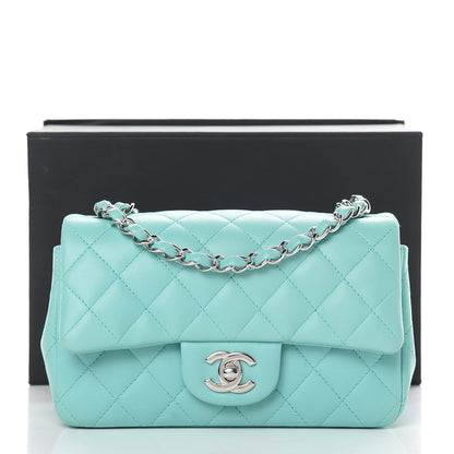Chanel Lambskin Quilted Mini Rectangular Flap Light Blue 14 of 14