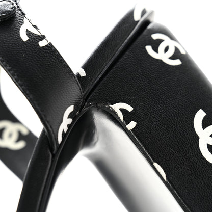 Chanel Lambskin Printed Coco Beach Sandals 40 Black White 10 of 14