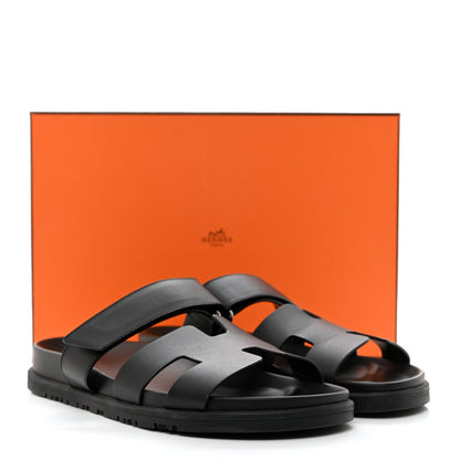 Hermes Calfskin Womens Chypre Sandals 38.5 Black 9 of 9