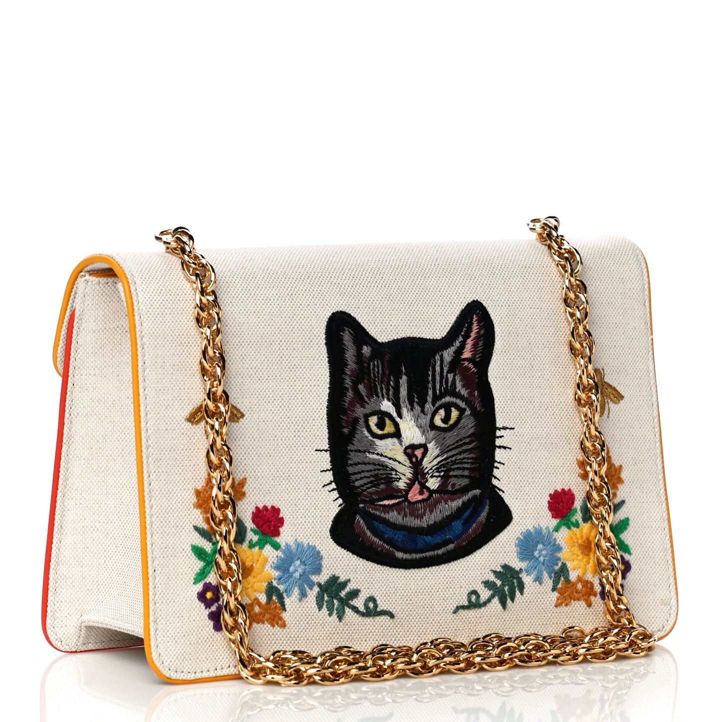 Linen Canvas Embroidered Small Shoulder Bag White