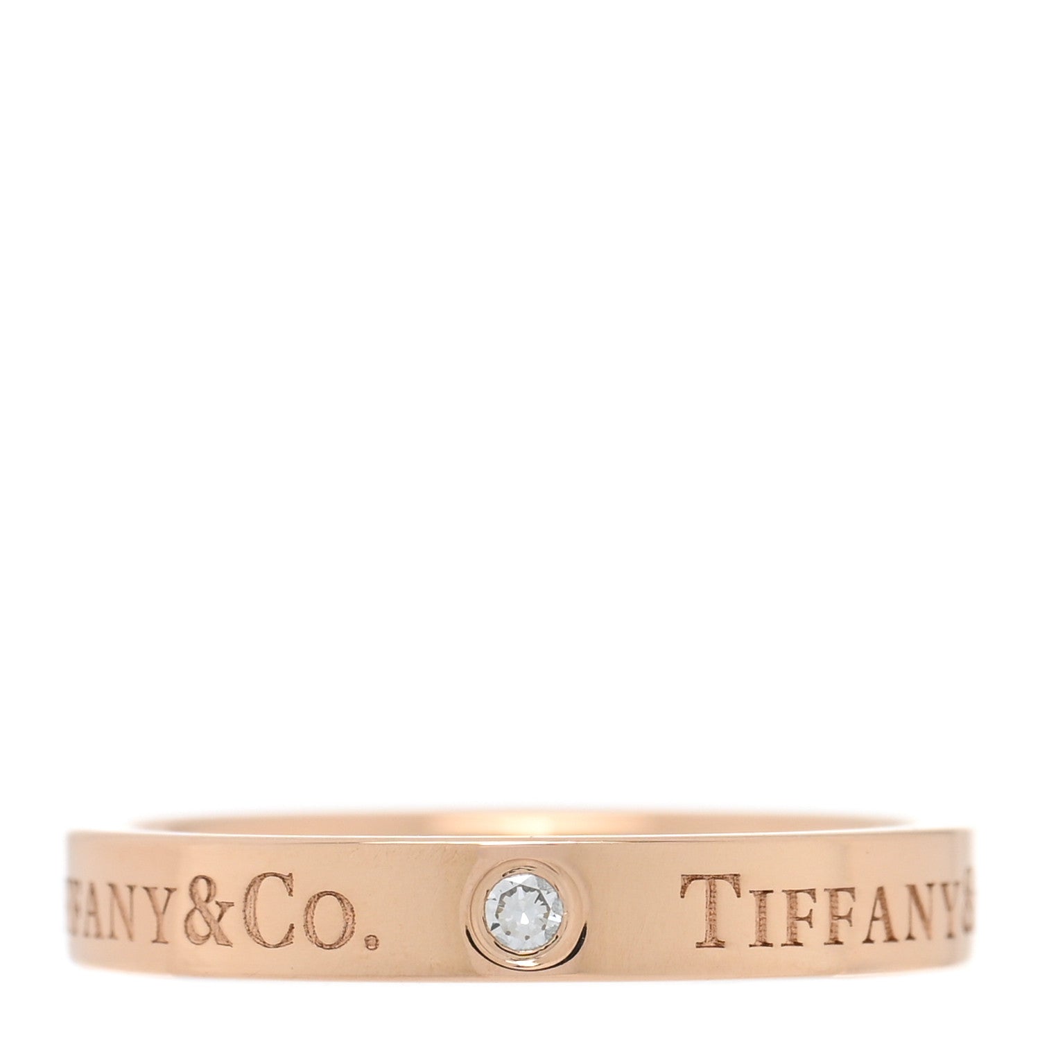 Tiffany 18K Rose Gold Diamond Logo Band Ring 51 5.75 1 of 4
