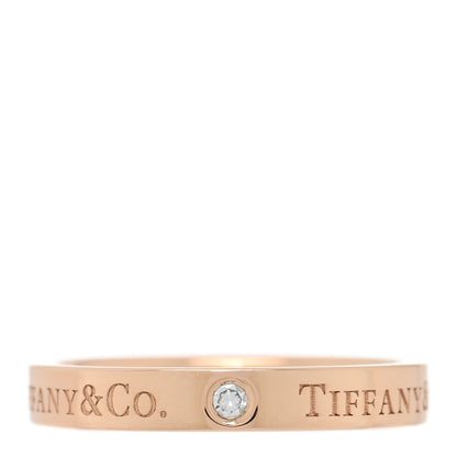 Tiffany 18K Rose Gold Diamond Logo Band Ring 51 5.75 1 of 4