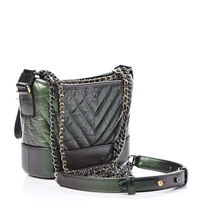Chanel Metallic Calfskin Chevron Quilted Small Gabrielle Hobo Green 4 of 12