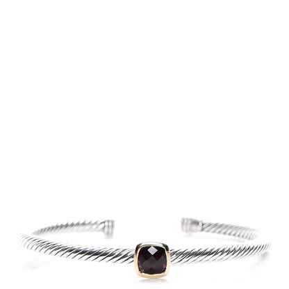 David Yurman Sterling Silver 18K Yellow Gold Garnet 4mm Noblesse Cable Bracelet 1 of 6