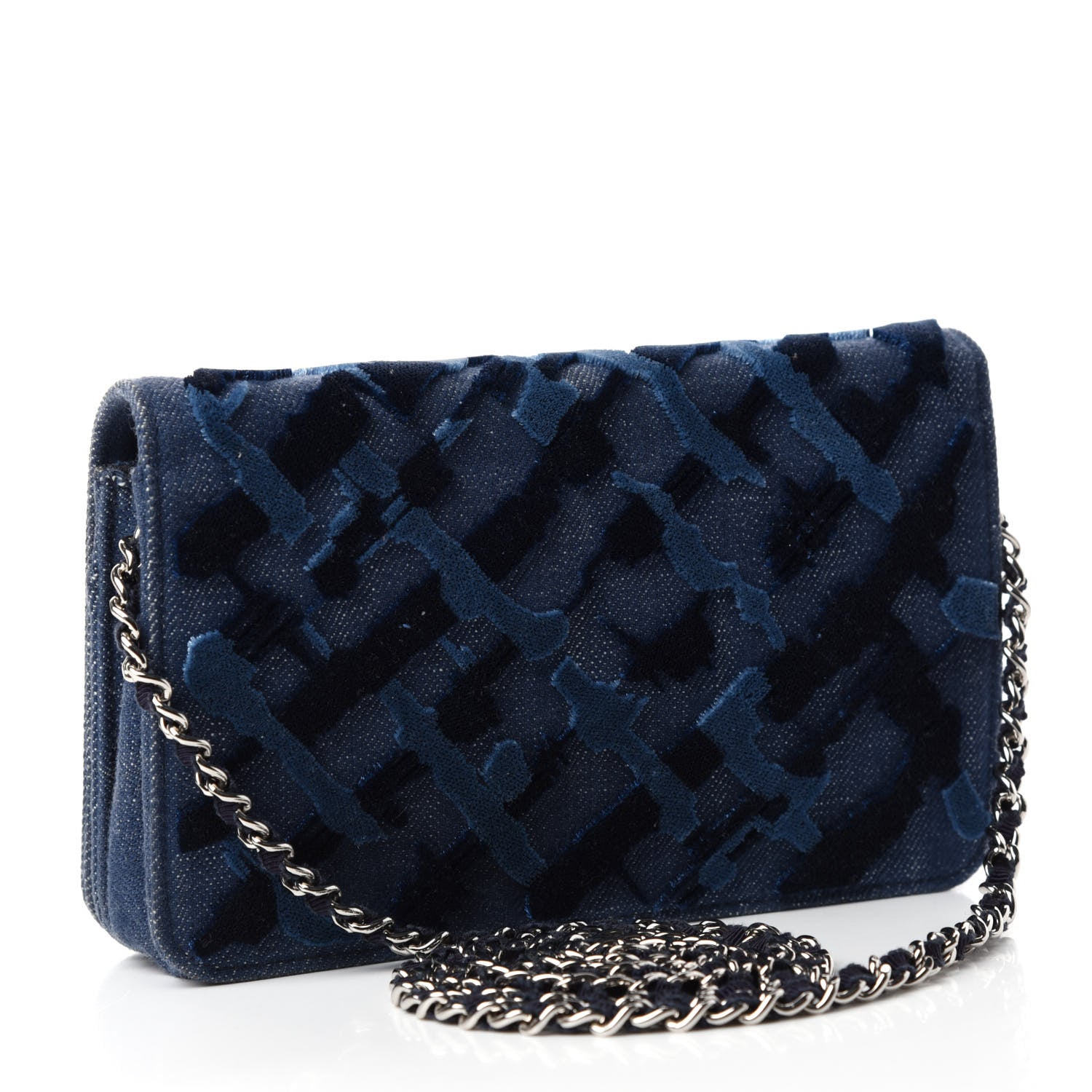 Chanel Denim Velvet Wallet On Chain WOC Blue 3 of 10