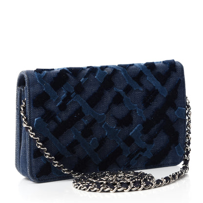 Chanel Denim Velvet Wallet On Chain WOC Blue 3 of 10