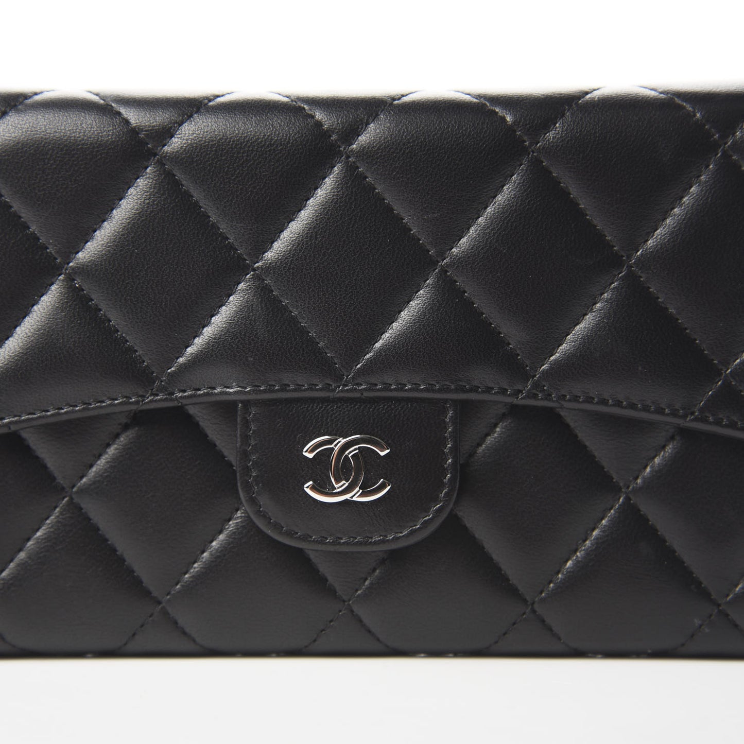 Lambskin Quilted Large Flap Wallet Black