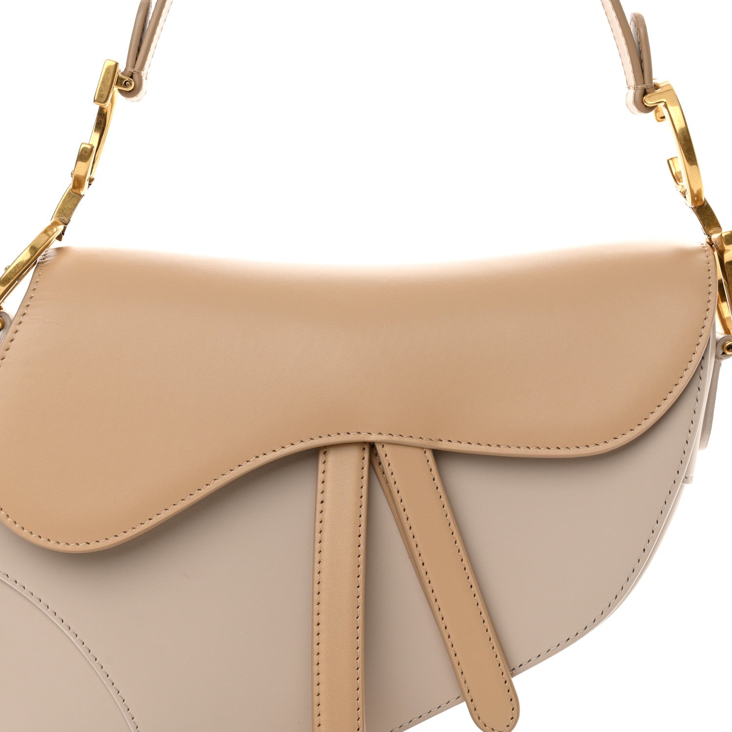 Christian Dior Supple Calfskin Two Tone Saddle Bag With Strap Biscuit Trench Beige 8 of 10
