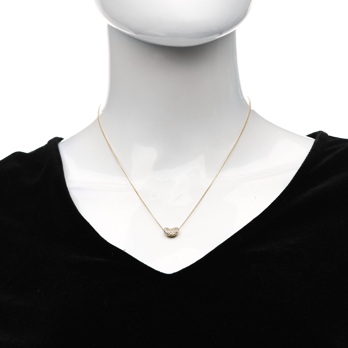 18K Yellow Gold Diamond Elsa Peretti Bean Pendant Necklace