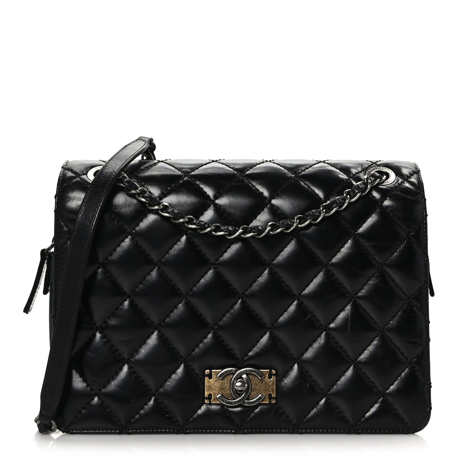 Chanel Glazed Calfskin Quilted Medium Day Trip Flap Black 1 of 8