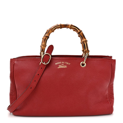 Gucci Pebbled Calfskin Medium Bamboo Shopper Tote Red 1 of 15