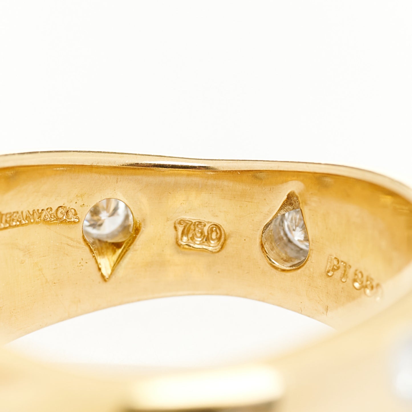 18K Yellow Gold Platinum Diamond Etoile Twist Band Ring 50 5.5