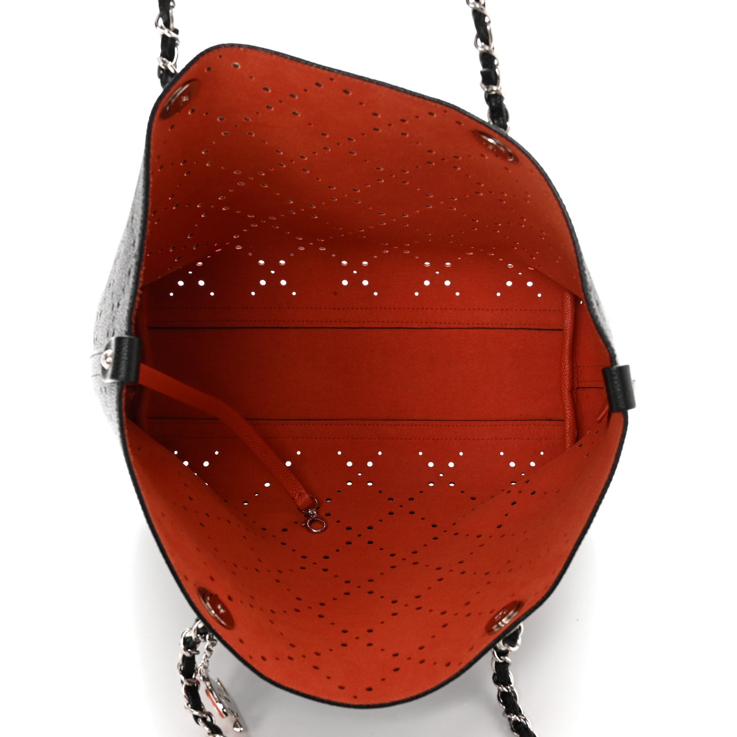 Perforated Grained Calfskin Small Shopping Tote Black