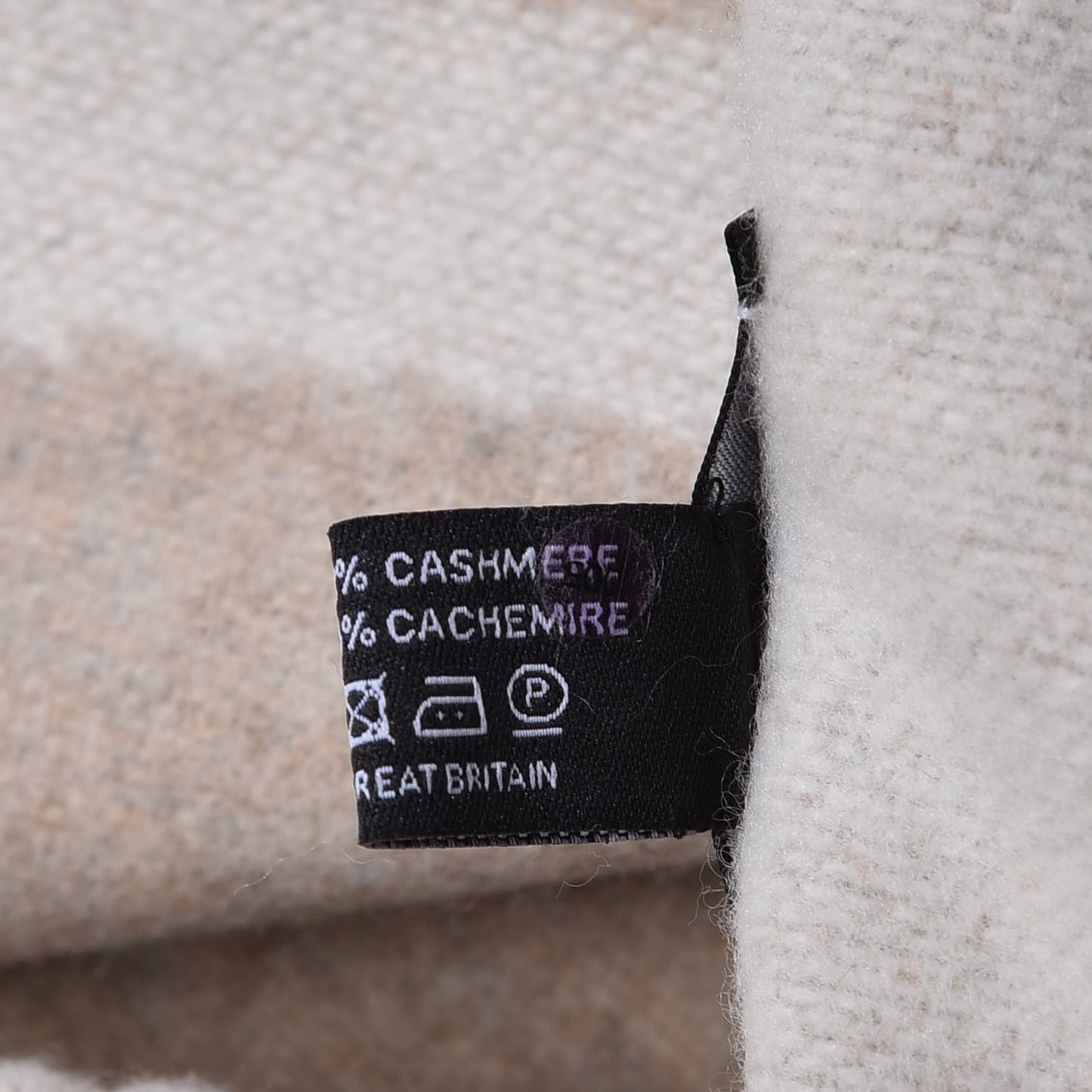 Merino Wool Cashmere CC Throw Blanket Beige White