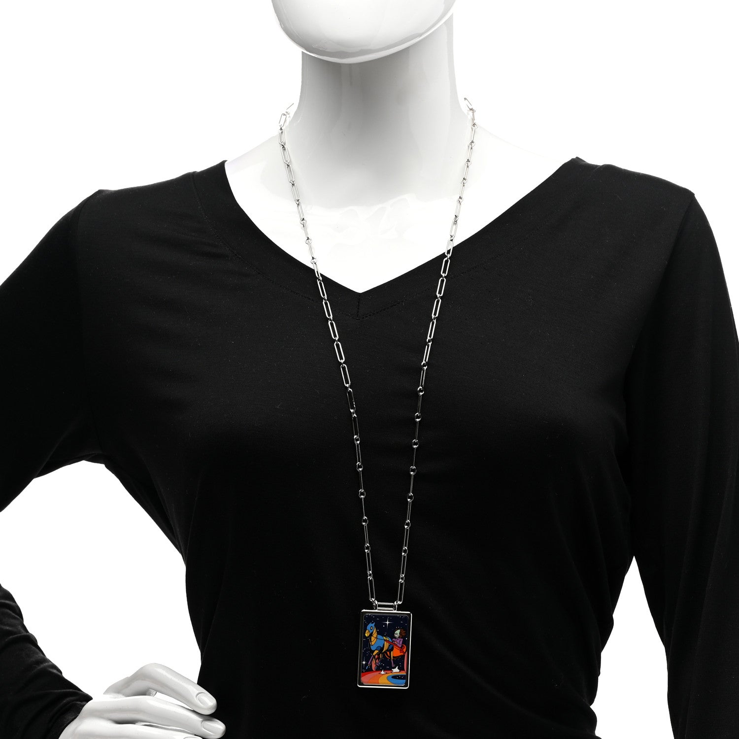 Hermes Palladium Enamel Space Derby Dream Box Necklace 2 of 7