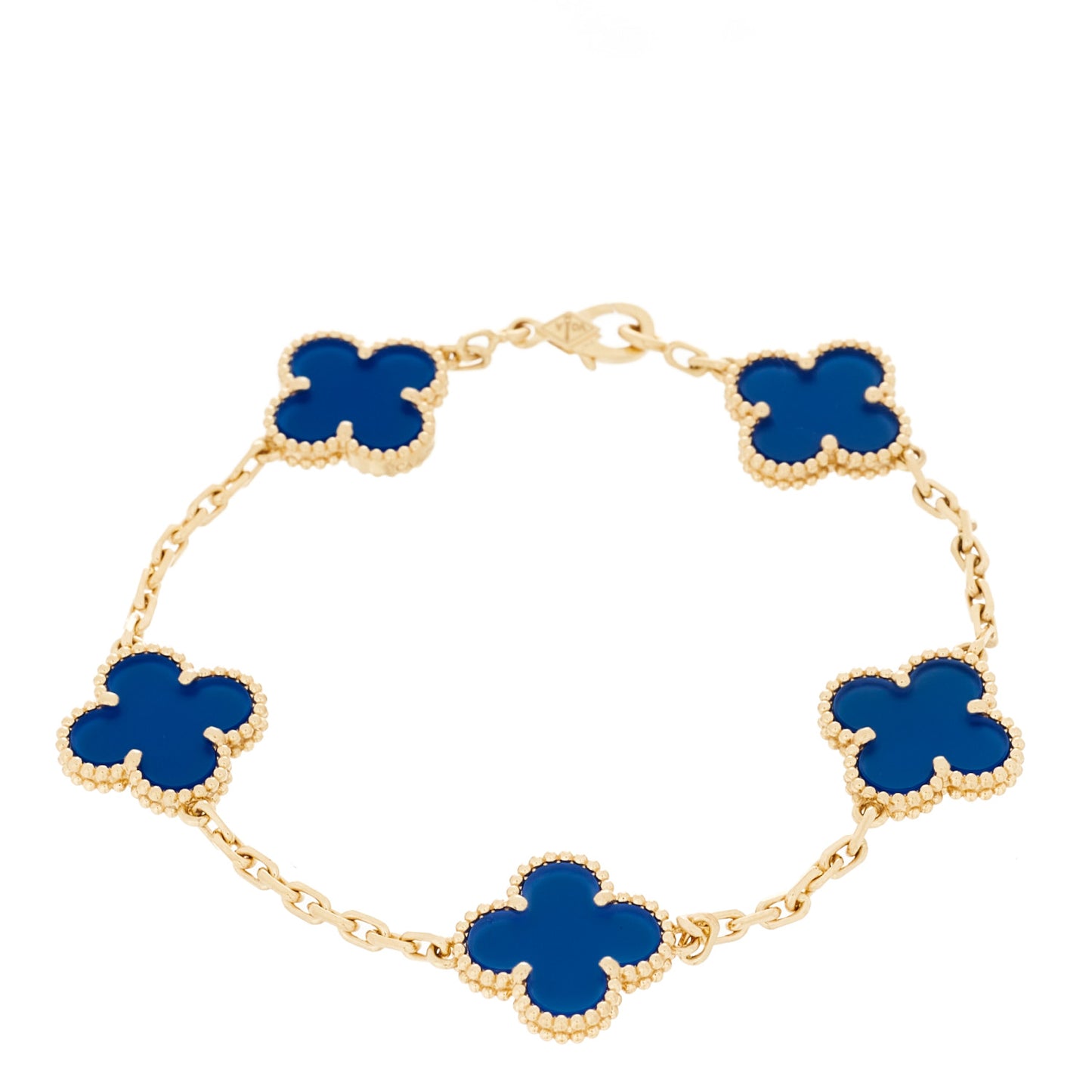 18K Yellow Gold Blue Agate 5 Motifs Vintage Alhambra Bracelet